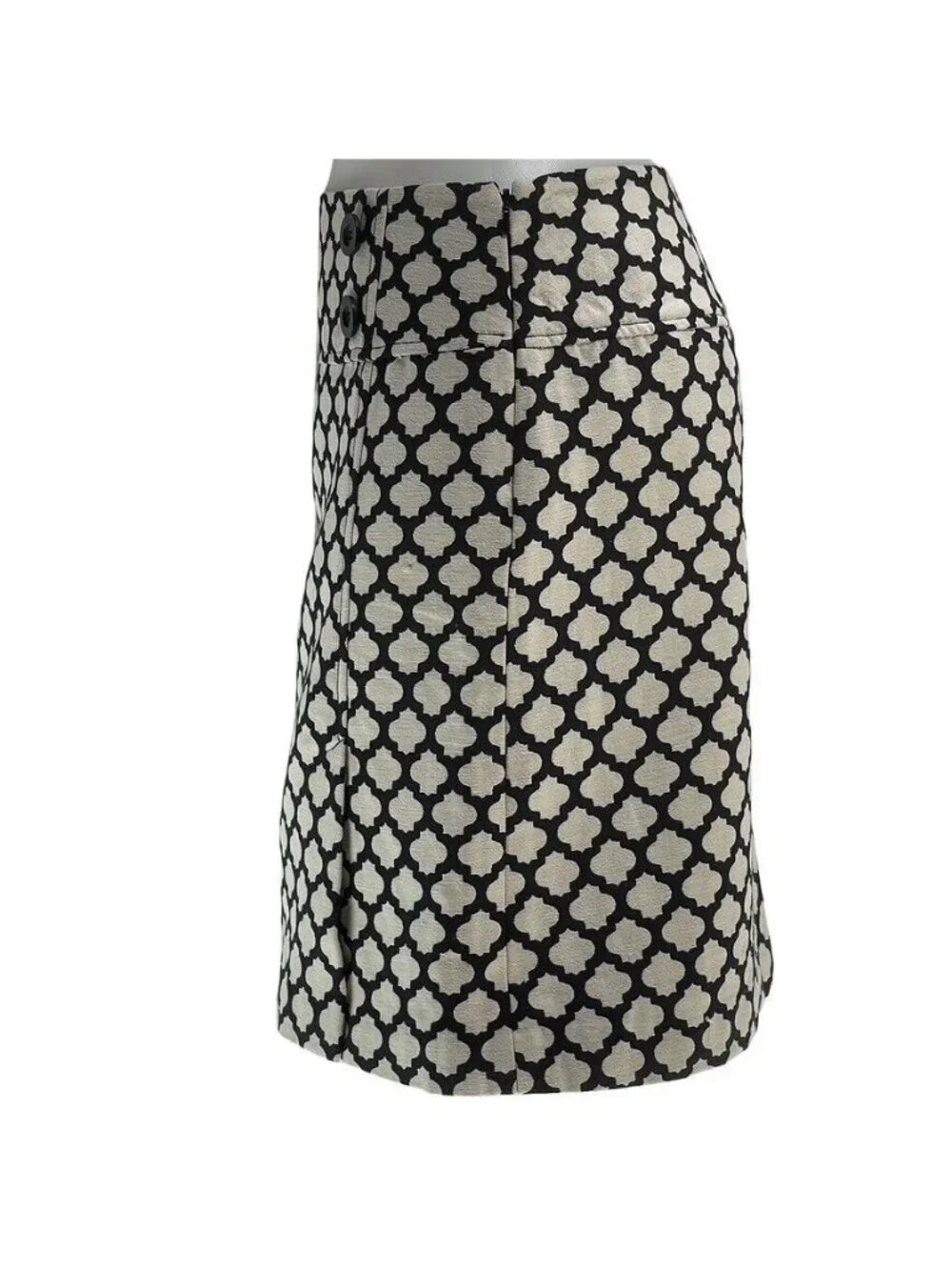 Talbots Petite 6P Black & Cream Patterned A-Line Skirt
